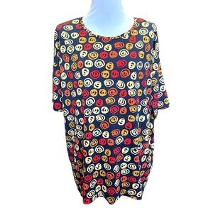 NWT LuLaRoe Oversized Top Brown Khaki Red Orange Navy Circle Patterned Size S